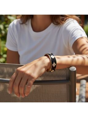 MX Signature Collection Black and Gold Floral Hinged Bangle Bracelet